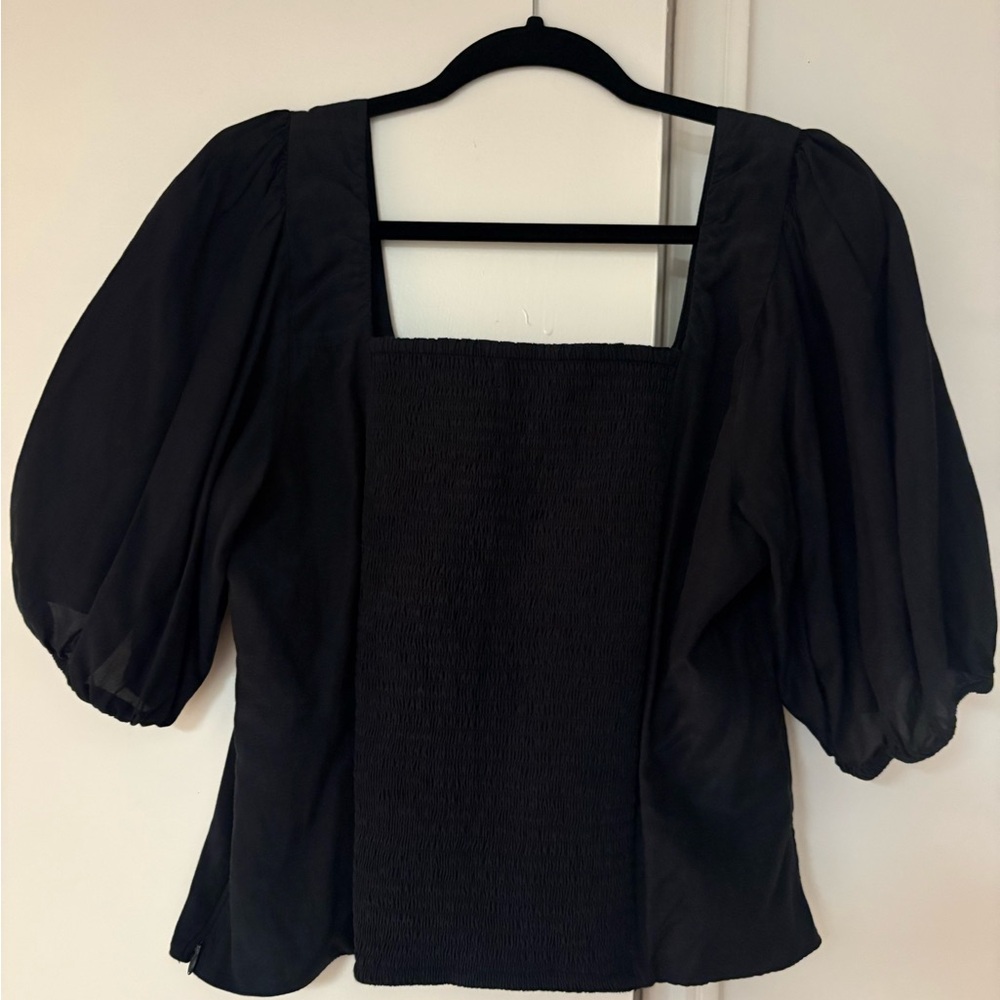 Abercrombie & Fitch Black Square Neck Puff Sleeve Top Large - Picture 2 of 3